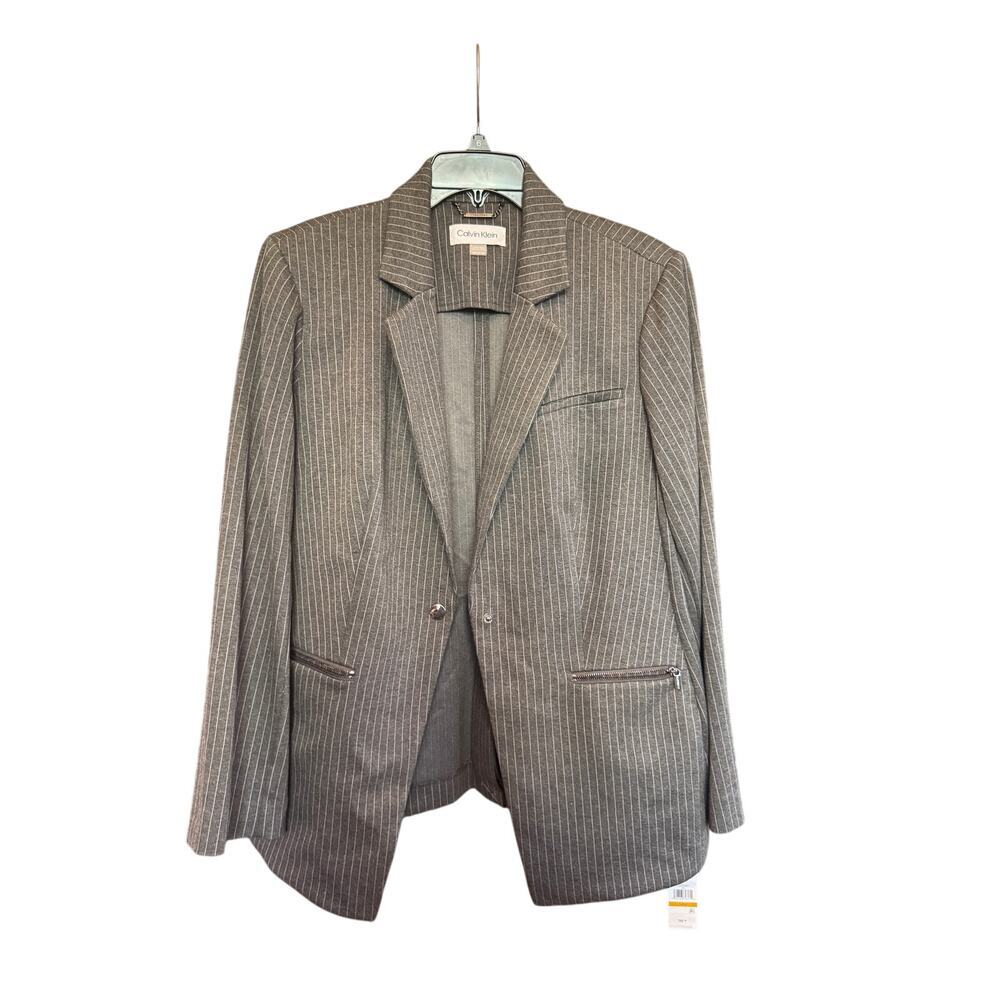 Office Siren Plus 16W Calvin Klein Pinstripe Blazer Gray Workwear Chic NWT